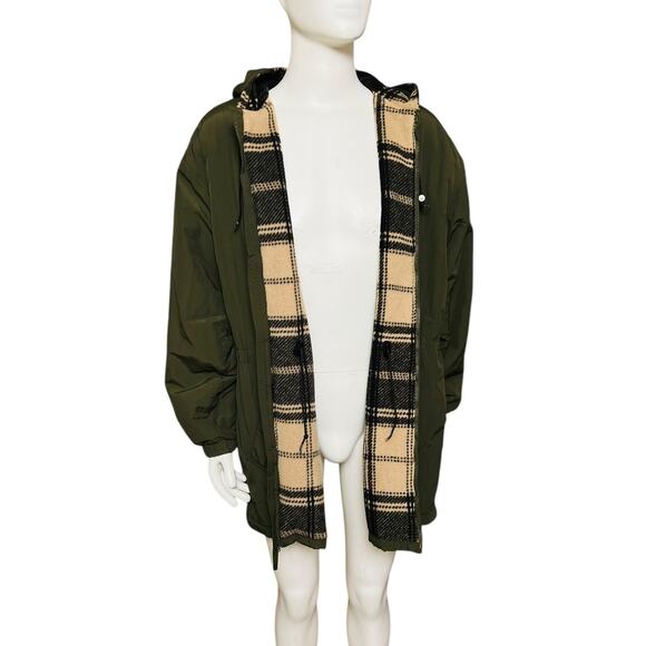 J.Crew Hoodie Coat Water Resistant Size M Flannel Fully Lined Zip Front Closure